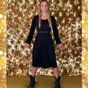 Vintage 1970’s Disco Black Dress with Rhinestone Waistline - Medium